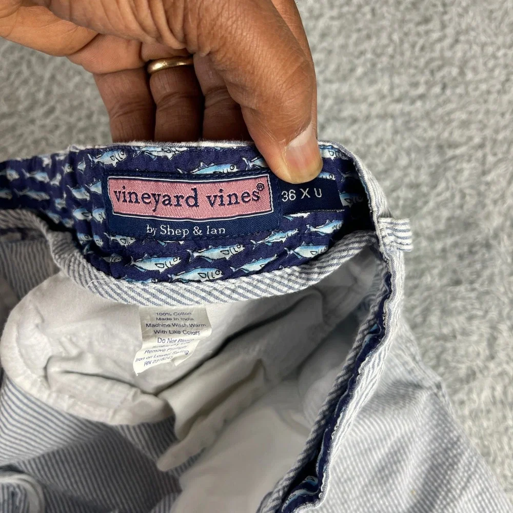 Vineyard Vines Mens Blue White Seersucker Striped Cotton Pants 36 x 31